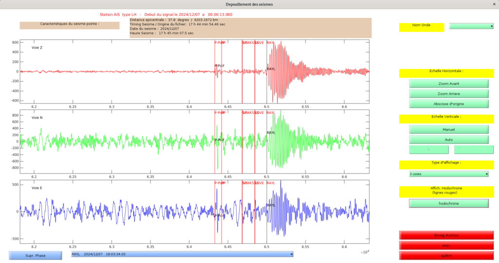 pointage des ondes d'un séisme